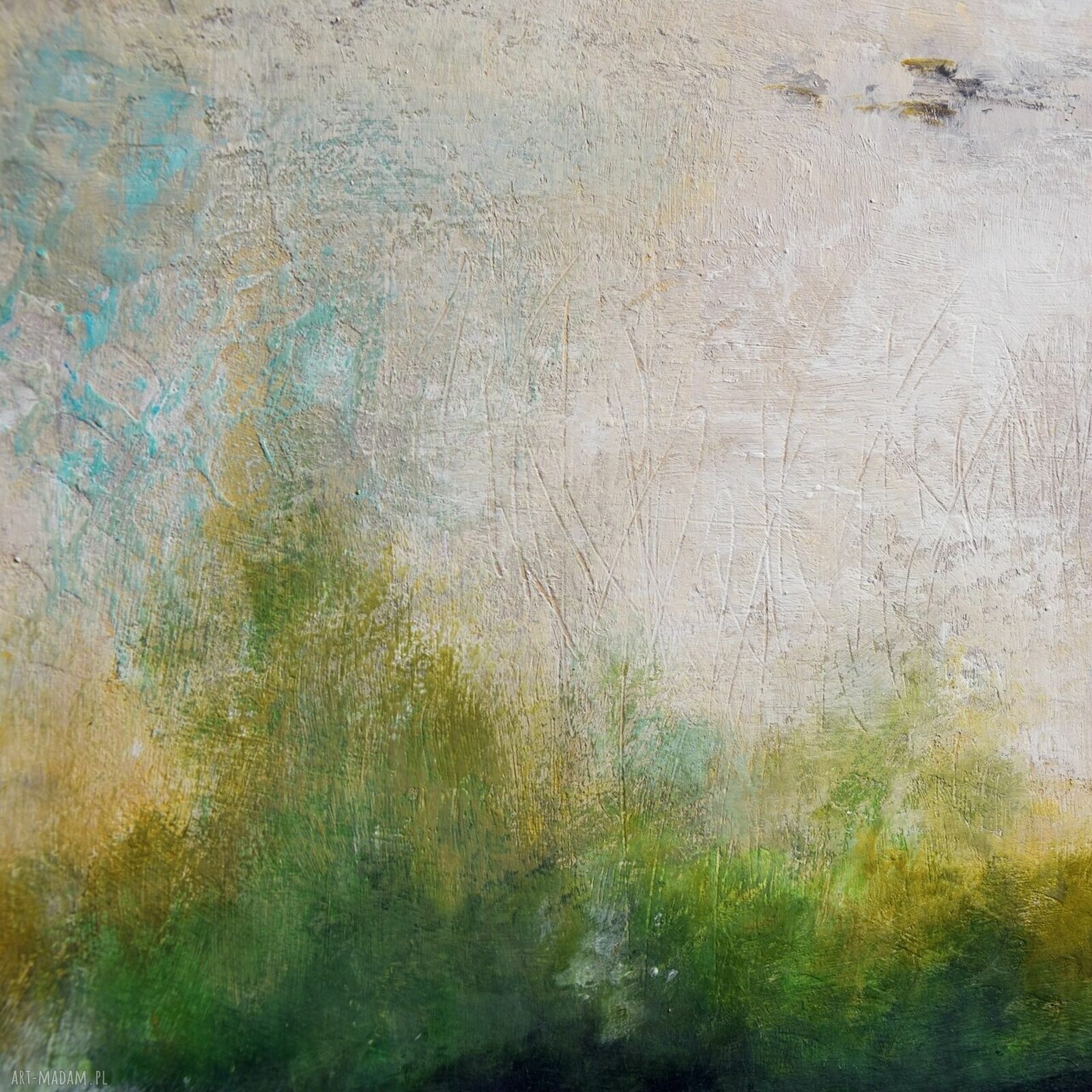 Żurawie - abstrakcyjny pejzaż, obraz ręcznie malowany 50x70 cm