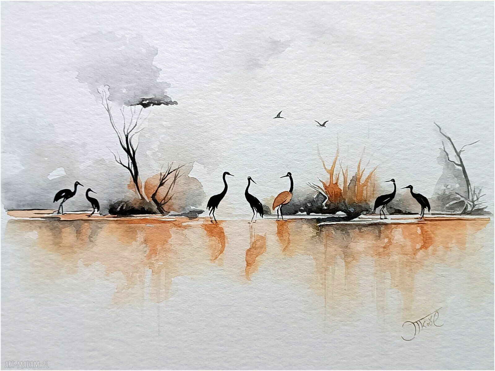 Żurawie ścieżki - akwarela 24x32 cm oryginał