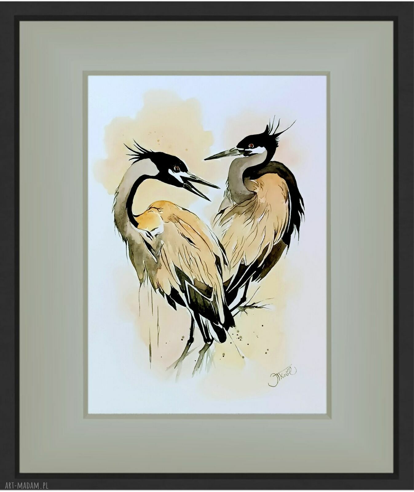 Żurawie - symbol wieczności - akwarela (oryginał) 32x34 cm
