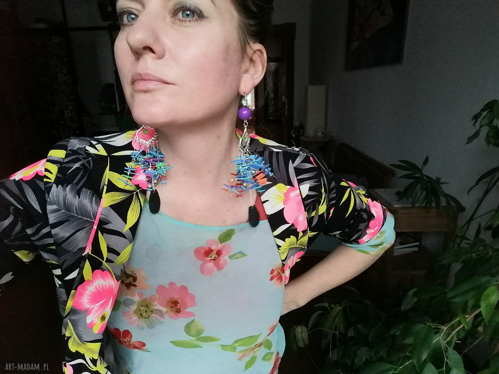 Kolczyki zwariowane bujne długie Frida - boho folk z piórami