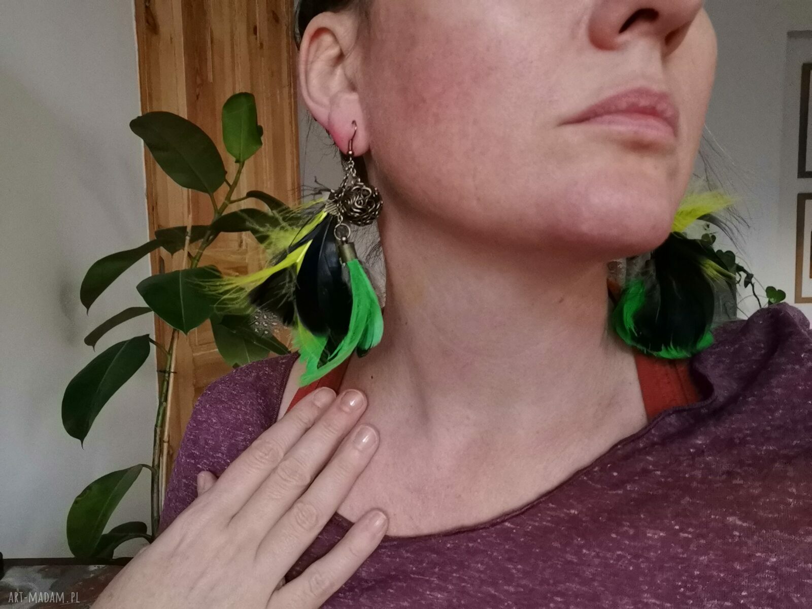 Kolczyki zwariowane bujne długie Frida - boho z piórami