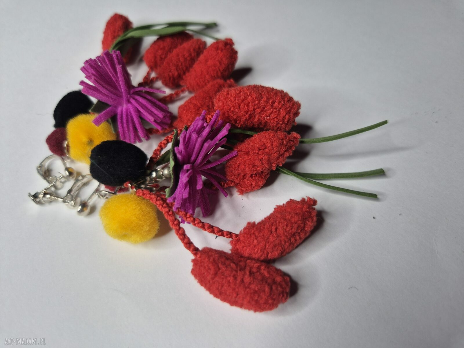 Długie, kolorowe klipsy folk boho Frida - lekkie i ręcznie robione
