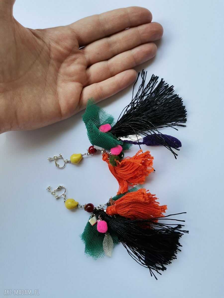 Klipsy boho Frida z frędzlami - folk etno (box x1)