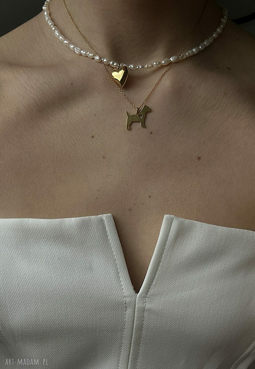 naszyjniki: Złoty naszyjnik z psem rasy jack russell terrier HandMade