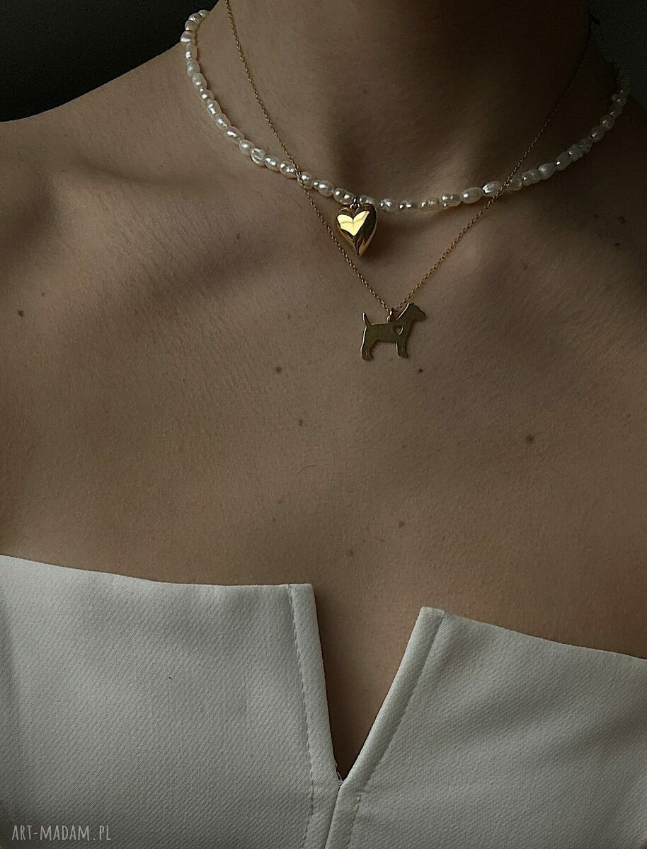 naszyjniki: Złoty naszyjnik z psem rasy jack russell terrier HandMade