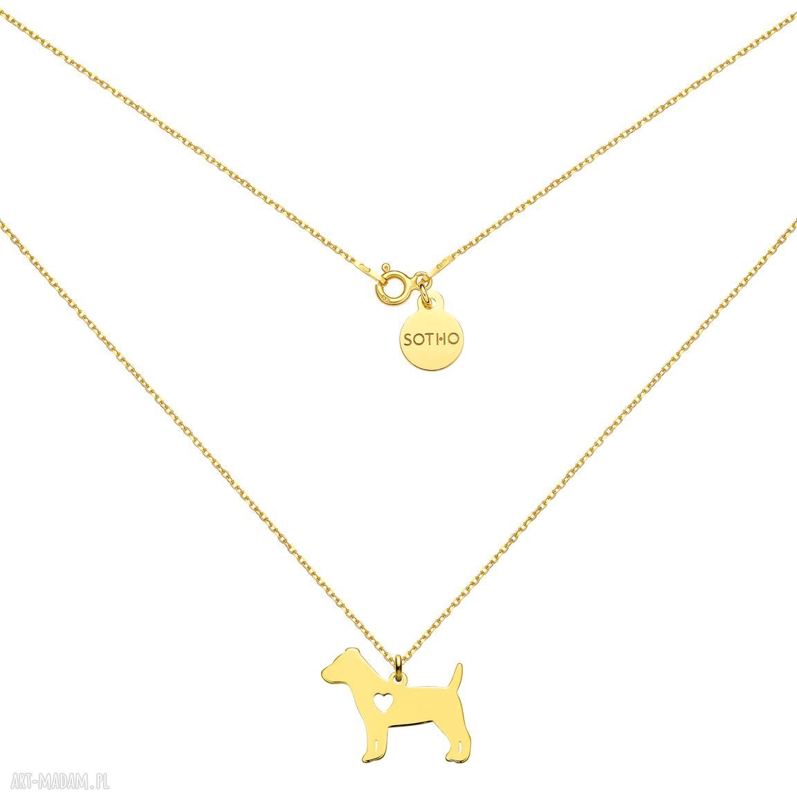 Złoty naszyjnik psem rasy jack russell terrier pies russel