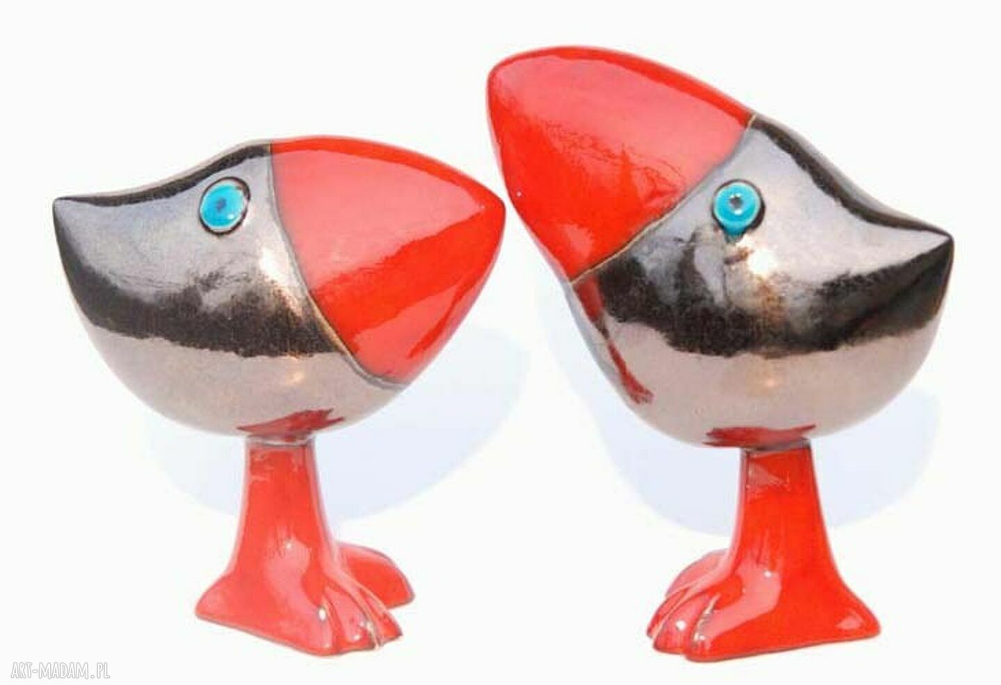 Oto szdoki ptaki złote czerwone figurki ceramika zwierzątka para