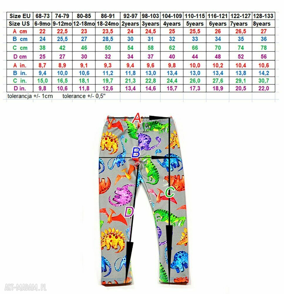 Legginsy dziecięce Żyrafa z dresówki - rozmiar 68-128