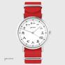 białe zegarki zegarek - kanji - czerwony, nylonowy prezent