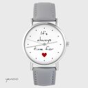 Zegarek yenoo - It is always time for love szary, skórzany
