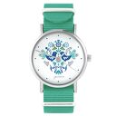 Zegarek - Folkowe ptaszki, niebieskie turkusowy, nylonowy