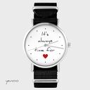 Zegarek, bransoletka - It is always time for love - czarny, nato