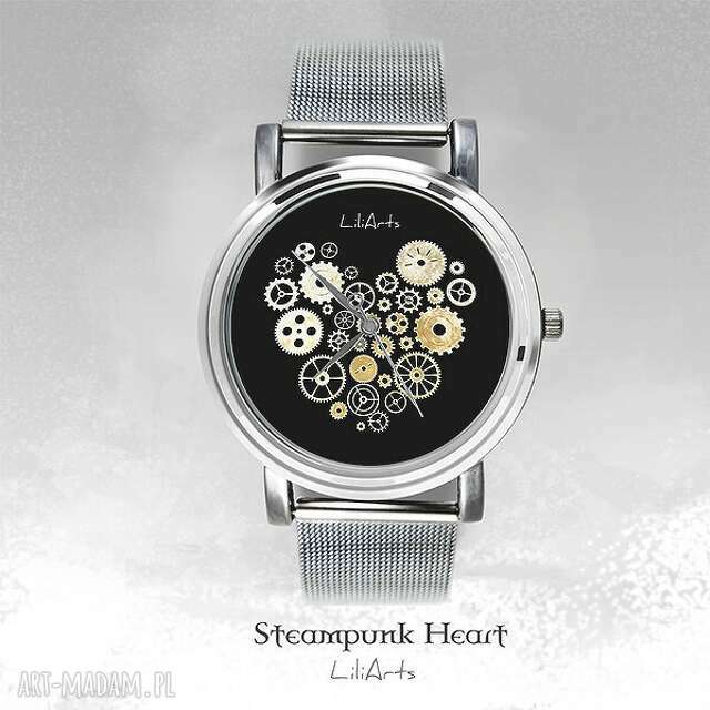 Zegarek, bransoletka - Steampunk Heart, Black - Fantasy Watch, czarny