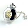 Drobiny Czasu zegarek kieszonkowy steampunk elegancja w drewnie III (silver) black dial
