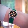 mały - Folkowa mandala, czarna silikonowy, zielony - pasek zegarek