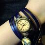 Niebieska spirala - bransoletka na skórzanym pasku zegarek zegarki rękę