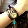 motyl vintage - zegarek / na skórzanym zegarki bransoletka zawieszką
