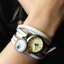 białe ludowy wzorki - zegarek/bransoletka na skórzanym bransoletka