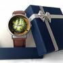 Elegancki zegarek ze skórzanym paskiem z autorską ręcznie wklejaną grafiką. Drzewa