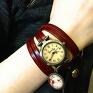 czerwone retro róże - zegarek / bransoletka na skórzanym zegarki prezent vintage