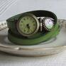 Zegarek Vintage z Grafiką Skórzany Żywa Zieleń - stary złoto