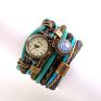Megi Mikos nietypowy zgarek w kolorach morskim i czarnym owijany zegarek bransoletka