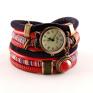 zegarki w stylu boho, czerwono - granatowy zegarek bransoletka owijany
