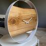 biały nowoczesny zegar zegary, ścienny z dębową deską 40 drewno