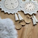 Duży zegar ścienny boho, makrama minimalistyczna, chwosty