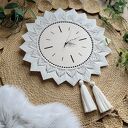 Duży zegar ścienny boho, makrama minimalistyczna, chwosty