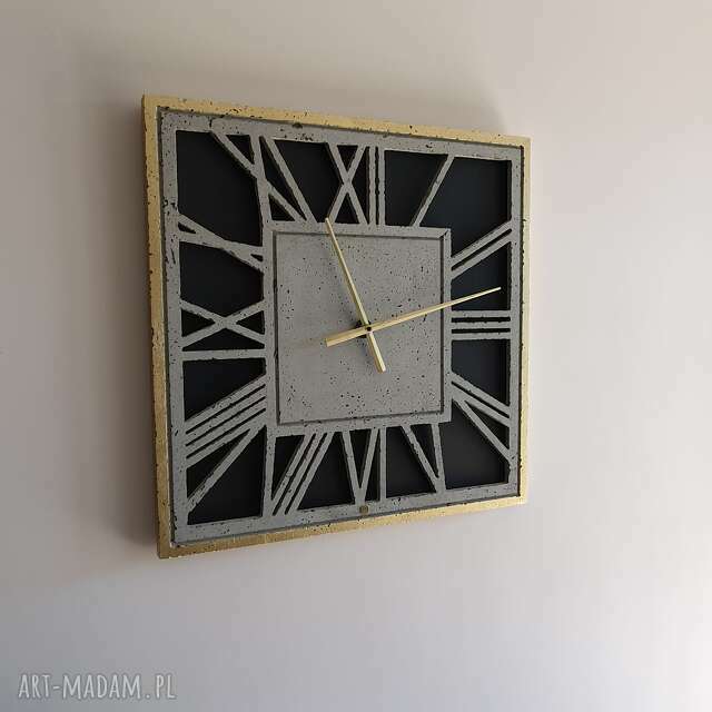 Zegar Ścienny Betonowy Kwadratowy 60x60cm Złoty Loft Vintage Klasyczny Handmade Unikat