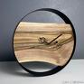 Drewniany zegar ścienny w stalowej obręczy, średnica 40 cm, deska orzecha drewno