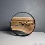 Drewniany zegar ścienny w stalowej obręczy, średnica 40 cm, deska orzecha prezent