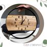 zegar z deską zegary drewniany w metalowej obręczy 50 cm, cyfry, wskazówki 50