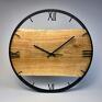 czarne zegary zegar ścienny loft okrągły drewniany, 40 cm, cyfry rzymskie, styl