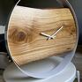 drewno nowoczesny, biały zegar ścienny z dębową deską 40 cm promocja