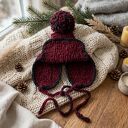 Czapka uszanka dla psa Kieł i Pompon - bordowe ubranko handmade