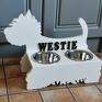 białe zwierzaki stojak na karmę dla psa - rezerwacja drewniany west terrier